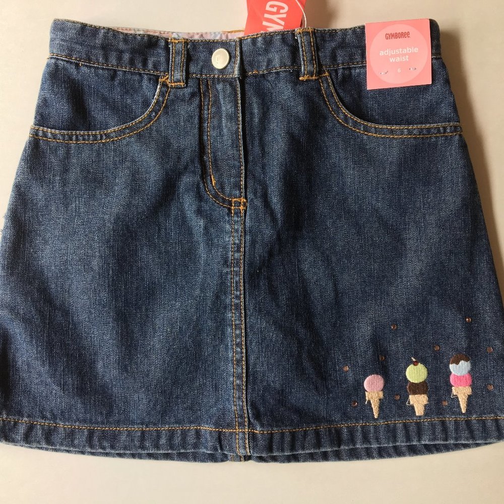 NEW Ice Cream Social Skirt Girls 6 Denim Blue Jean Gymboree Cotton